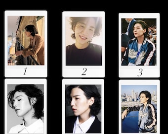 May include: A collage of six Polaroid photos featuring a person in different settings and outfits. The photos are arranged in two rows of three. The person is wearing a variety of clothing, including a brown jacket, a blue jacket, a white shirt, and a black shirt. The photos are taken in a variety of locations, including a city street, a park, and a room.