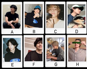 May include: A collage of eight polaroid photos featuring a young man in various poses and settings. The photos show him wearing different outfits, including a black t-shirt, a black hoodie, a blue shirt, and a grey sweater. He is also seen holding a cup of coffee, a dog, and a green leaf.