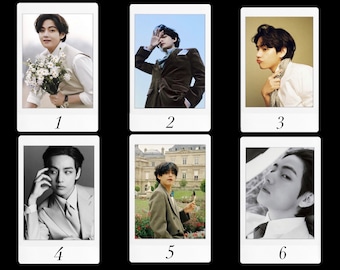 May include: A collage of six polaroid photos featuring a man in various poses and outfits. The photos are arranged in a grid of two rows and three columns. The man is wearing a white shirt, a waistcoat, a suit jacket, and a scarf. He is holding a bouquet of flowers in one photo. The photos are in black and white and colour.