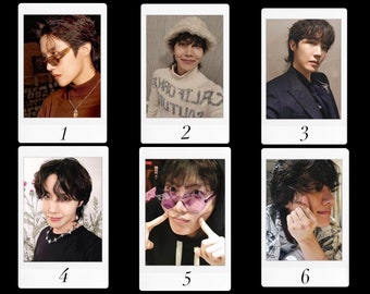 May include: A collage of six polaroid photos featuring a person with dark hair and different outfits and poses. The photos are arranged in two rows of three.