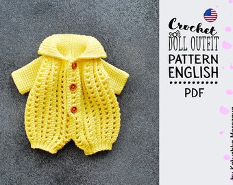 Patron de tenue au crochet "Yellow Jumpsuit" pour TaTa la poupée, vêtements de poupée au crochet, ANGLAIS, pour poupée de 25-30 cm