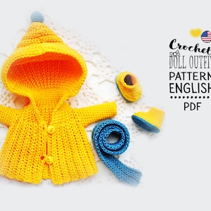 Сrochet pattern cute outfit for doll 18 cm, pdf, ENGLISH