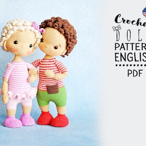 Schema per bambola all'uncinetto – Bambole amigurumi bambino e bambina Mark e Mary – Tutorial PDF con vestiti – Download immediato