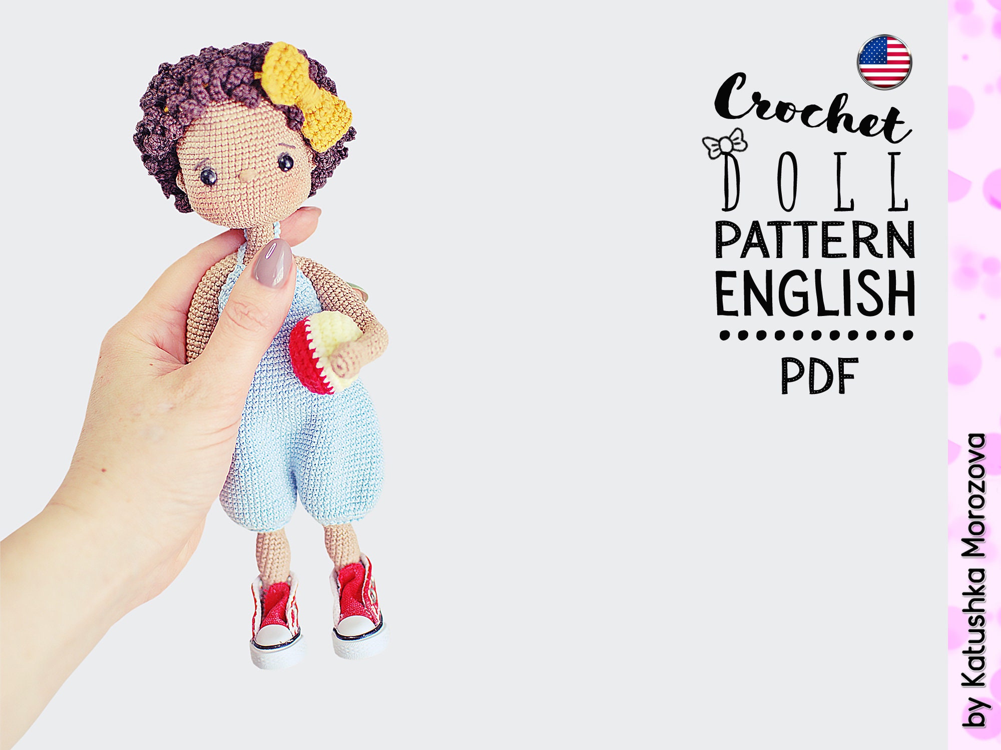 Crochet Doll Pattern English Elif in blue, Katushka Morozova