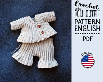 Crochet Doll Outfit Pattern: Cotton Cardigan & Pants (PDF Pattern)