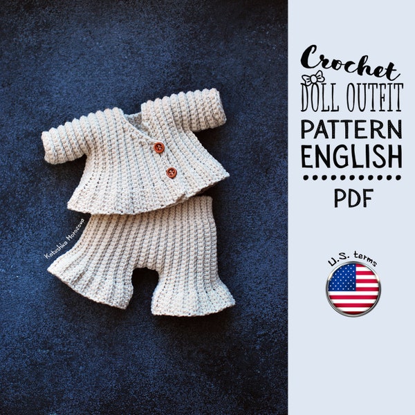 Ensemble « coton » au crochet pour TaTa la poupée, vêtements pour poupée au crochet | E-N-G-L-I-S-H | pour poupée de 25-27 cm