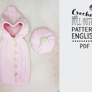 Simpatico vestito all'uncinetto per bambola 22 cm, sacco a pelo all'uncinetto per amigurumi, INGLESE
