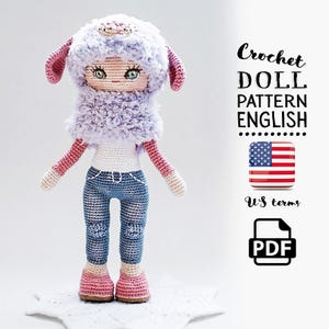 Patrón de muñeca de crochet, patrón de amigurumi, tutorial de muñeca de crochet, patrón de muñeca DIY (PDF en inglés) 26 cm (10,2 pulgadas)