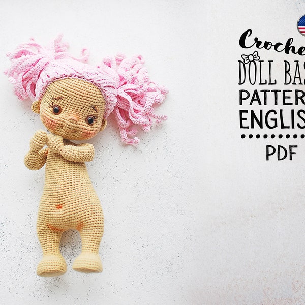 Modèle de base de poupée au crochet anglais, TaTa la poupée, modèle AMIGURUMI, poupée basique, tutoriel de poupée