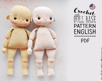 Crochet Doll Base Pattern English, Baby doll, modello AMIGURUMI, Basic Doll, tutorial body doll