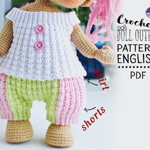 Crochet Doll Outfit Pattern: Shirt and Shorts for 25-30cm Doll (ENGLISH)