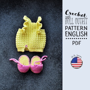 Crochet Doll Outfit Pattern – Sundress and Headband for 27–30cm Dolls – Ribbed Crochet Imitating Knitting – PDF in English – US Terms