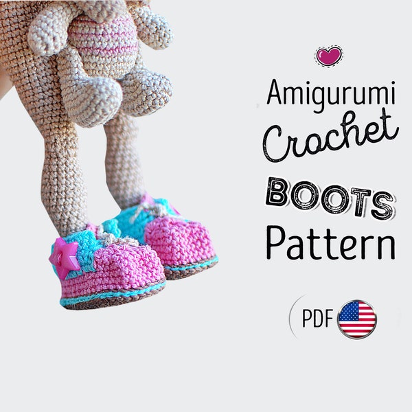 Patrón crochet zapatillas para muñeca Lola, botas amigurumi 3.18 pulgadas, pdf, INGLÉS