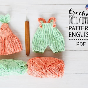 Сrochet pattern cute outfit for doll 18 cm, pdf, ENGLISH