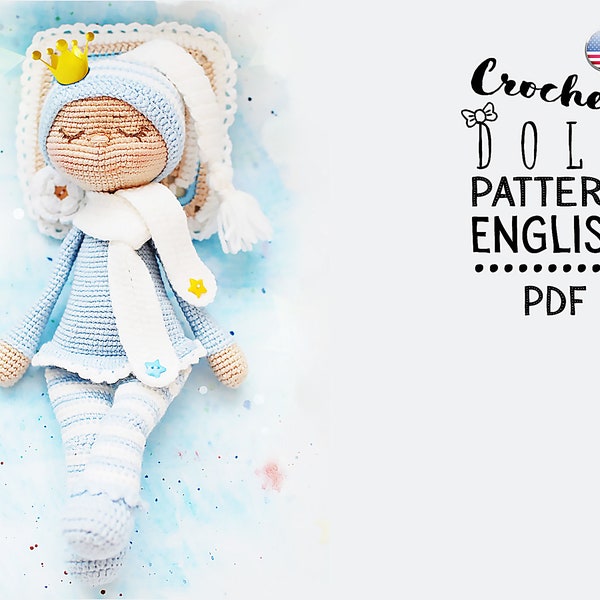 Crochet Doll Pattern English, Baby doll, AMIGURUMI pattern, sleeping doll pattern, tutorial body doll