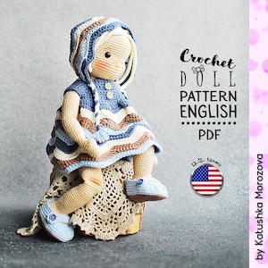Crochet Doll Pattern PDF – Elif in Blue Amigurumi Doll Tutorial with Dress, Hat & Boots – English Only
