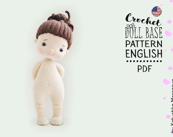 Crochet Doll Base Pattern English, Karina the doll, AMIGURUMI pattern, Basic Doll, tutorial body doll