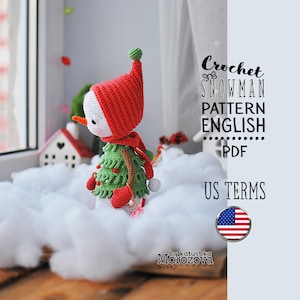 Crochet Snowman Pattern English, Crochet toy, AMIGURUMI pattern, 23 cm