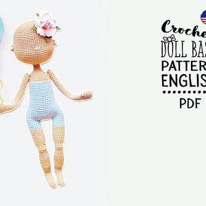 Crochet Doll Base Pattern English, Martha the doll, AMIGURUMI pattern, Basic Doll, tutorial body doll
