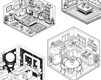 Pocket Rooms Coloring Pages , Isometric Rooms Coloring Printables