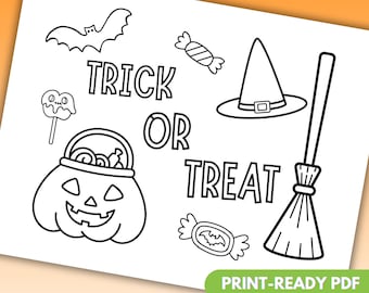 Halloween Coloring Page | Trick or Treat Printable | Kids Halloween Activity Sheet | Instant Download PDF