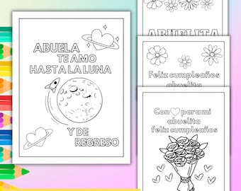 Feliz cumpleaños abuelita, paginas para colorear para niños. Listo para Imprimir