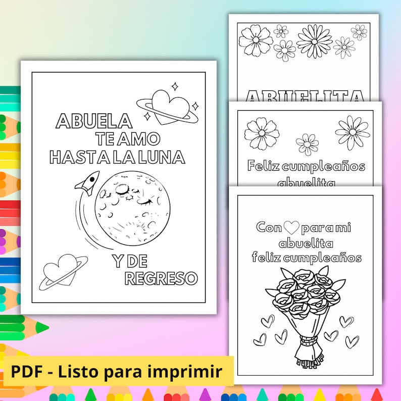 Feliz Cumpleaños Abuelita, Paginas Para Colorear Para Niños. Listo Para Imprimir - Etsy
