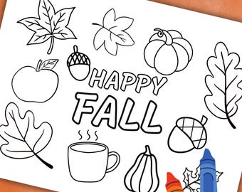 Happy Fall Coloring Page | Autumn Printable Activity for Kids & Adults | Instant Download PDF
