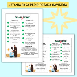 May include: A set of three printed sheets with Spanish text and illustrations, featuring a Christmas Posada prayer. The sheets have a light blue background and include images of Mary, Joseph, and the baby Jesus.