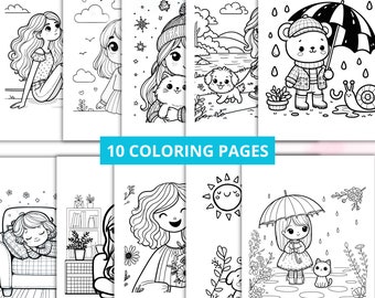 10 coloring pages for girls | kids beautiful scenes coloring pages | Print Ready PDF