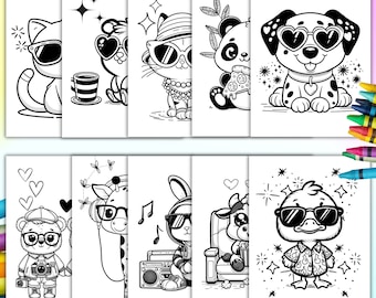 Tiny tails Cool Animals coloring pages for kids | Print Ready PDF