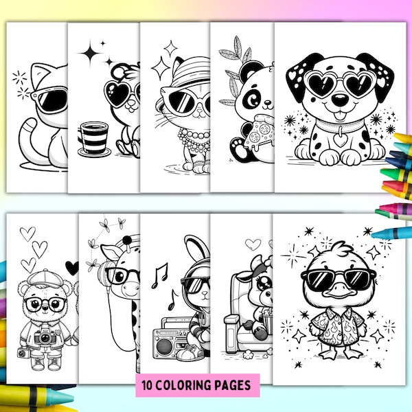 Tiny tails Cool Animals coloring pages for kids | Print Ready PDF