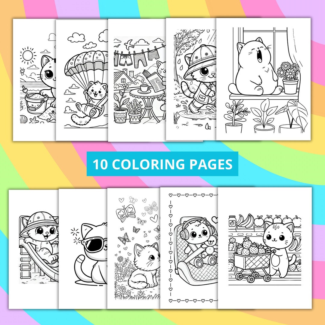 Cute Coloring Kittens | Coloring Pages | Print Ready PDF - Etsy