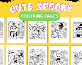 Cute but Spooky coloring pages  | cute cozy spooky scenes  | Print Ready PDF | Halloween