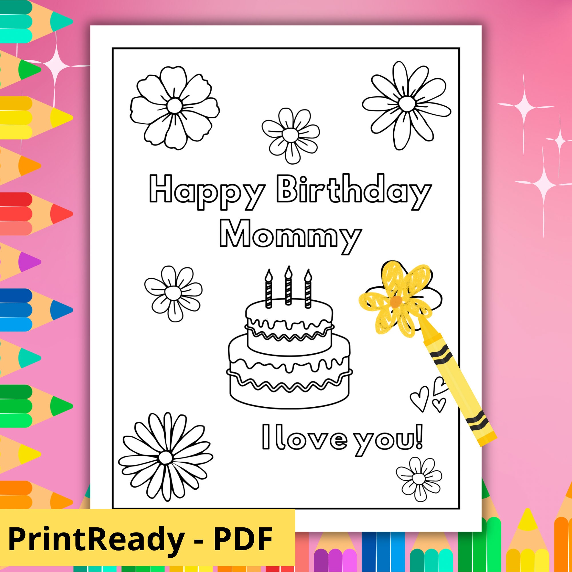 Happy Birthday Mommy Coloring Pages for Kids , Print Ready - Etsy