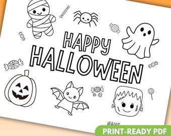 Halloween Coloring Page | Happy Halloween Printable | Kids Halloween Activity Sheet | Instant Download PDF