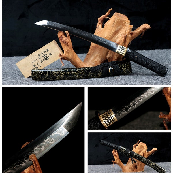 Touzai Tanto Japanese short sword samurai sword katana Handcrafted blade Full Tang Short knife, rib difference T10 steel clad firing edge