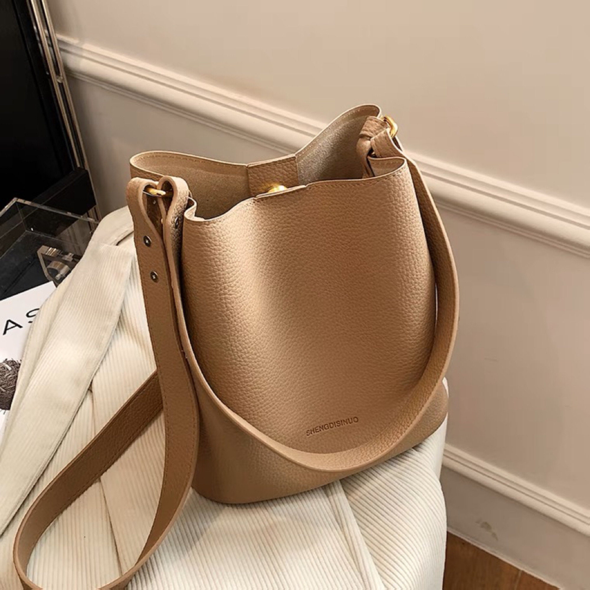 Waterproof,Lightweight,Business Casual Mini Metallic Decor Shoulder Bucket Bag for Teen Girls Women College Students,Rookies & White-Collar Workers