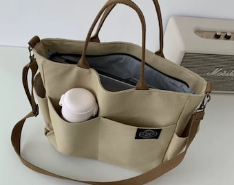 Original Homemade  Classic Multi-Pocket Canvas Bag, College Students Simple School Bag, Hand-Carrying Shoulder Messenger Bag,Daily Bag