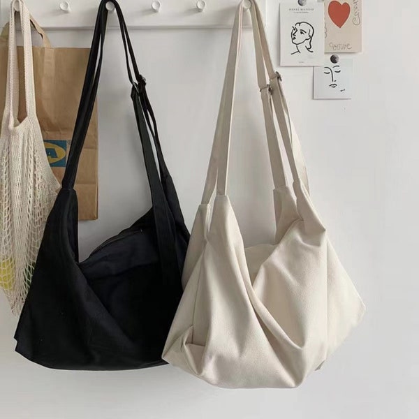 Canvas Diagonal Bag, Japanese Simple Large-capacity Travel bag, All-match Literary One-shoulder Canvas Bag