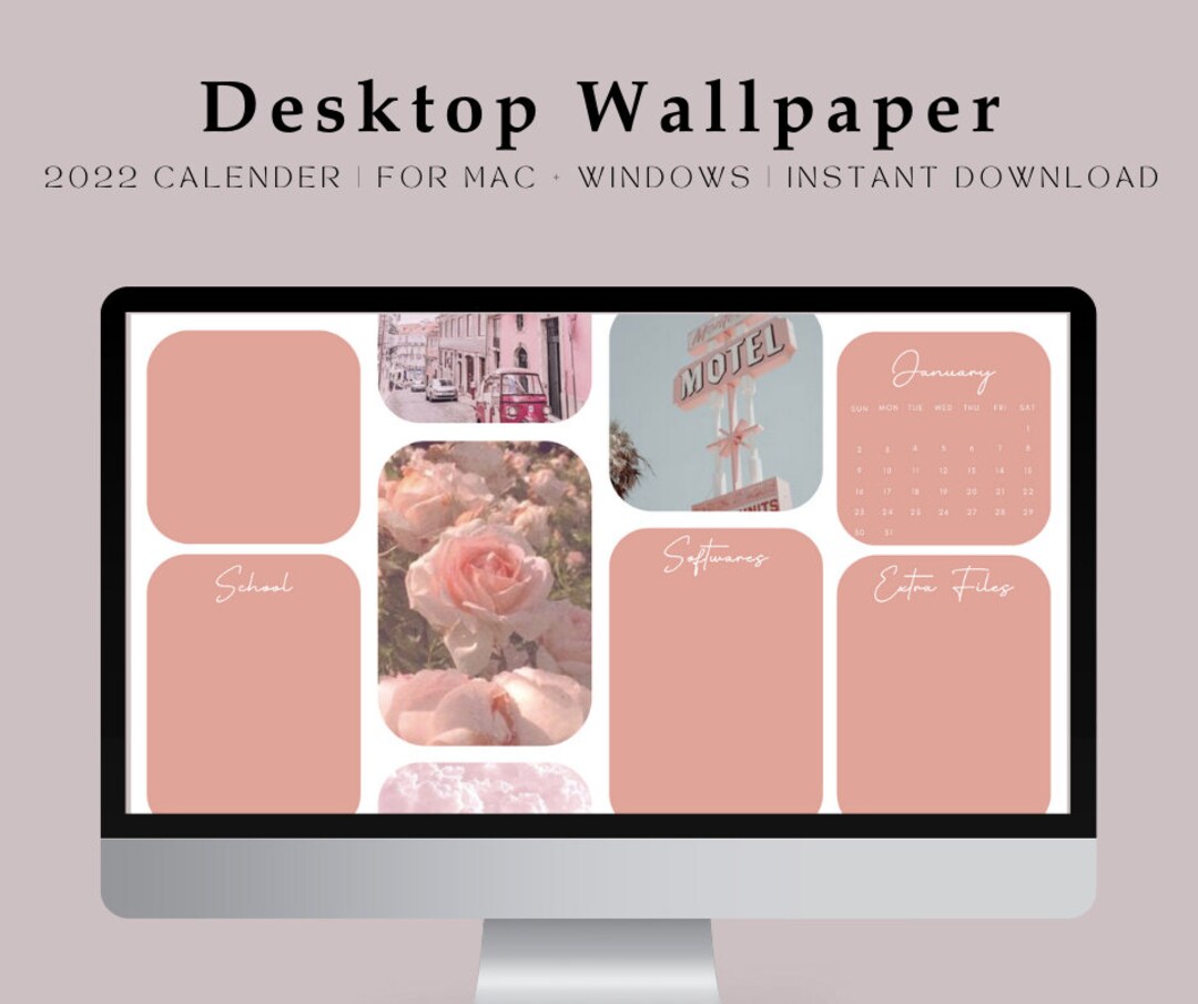 Pink Desktop Wallpaper Organizer 2022 Calendar for - Etsy Canada