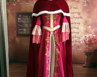 Belle Pink Dress, Winter Cape, Princess Gown, Red Cape