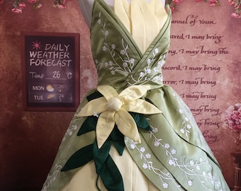 Embroidery Tiana Dress Princess And The Frog Cosplay Costume