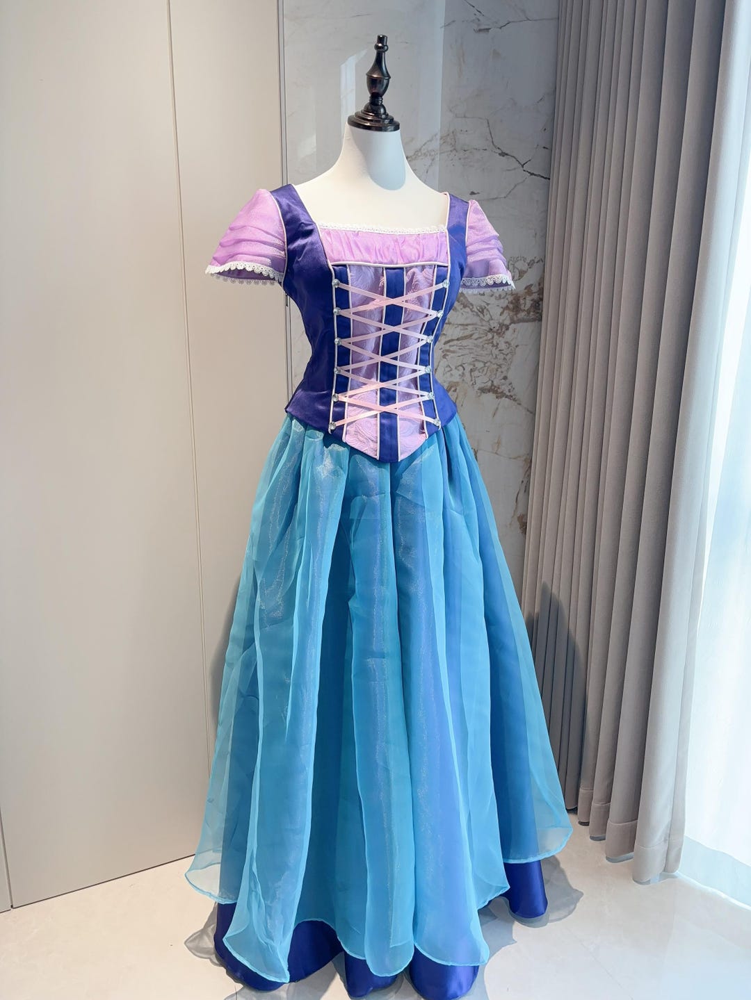 blue cosplay dress Alexa Diamond Gown Castle Costume magentoId:13237 Dundas open front criss-cross Size:XXL / 14-16 41 2X 42