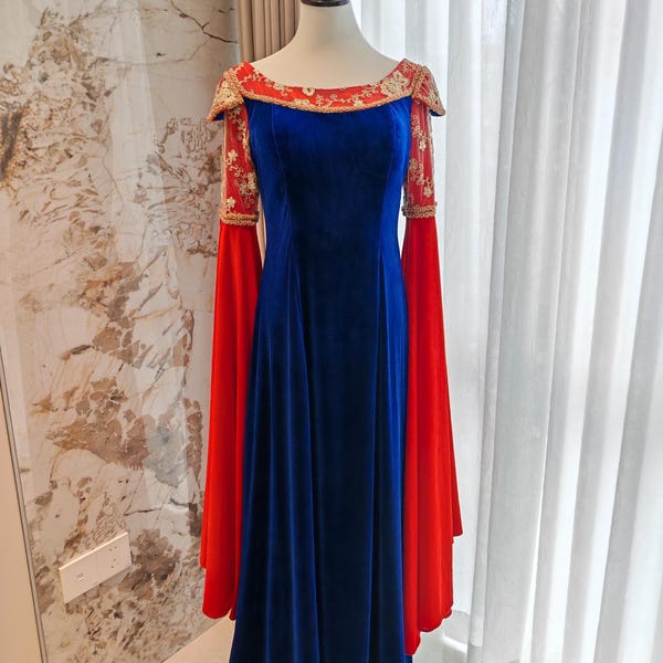 Arwen Dress Cosplay Costume Blue Medieva Dress