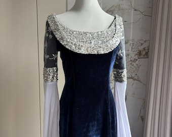 Arwen Blue Velvet Dress Medieval Elven Requiem Cosplay Costume