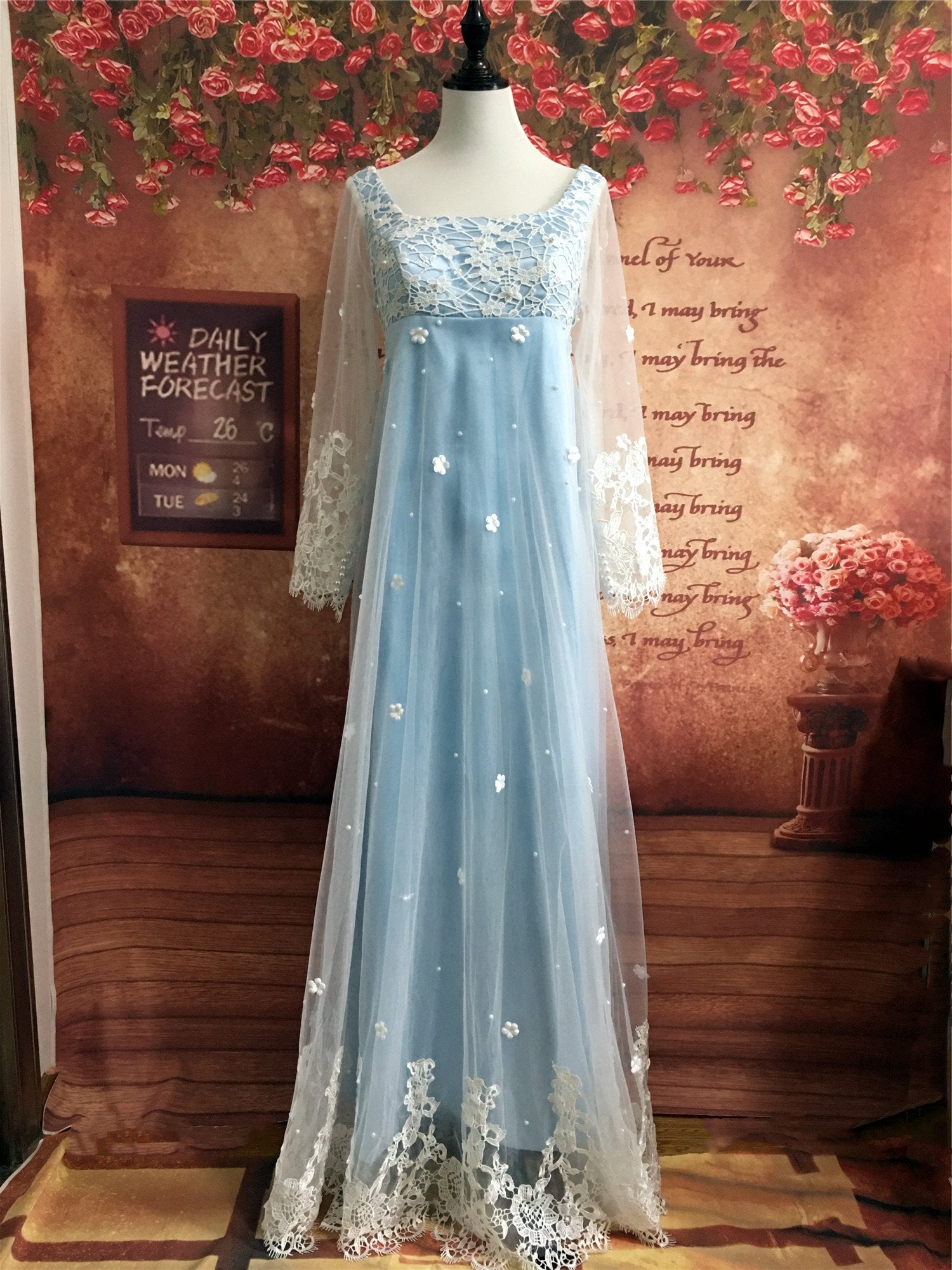 daphne bridgerton blue dress Bridgerton Daphne Blue Satin Dress With Lace main image 1