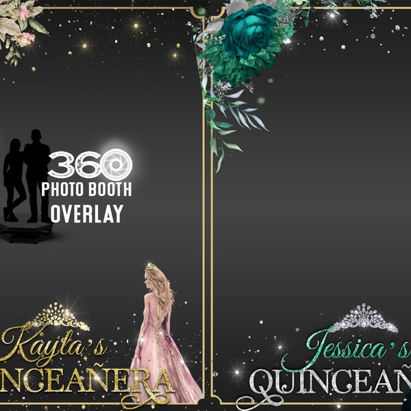 Quinceañera Birthday 360 Photo Booth Overlay,  Custom Template for Touchpix, Lumabooth, RevoSpin, Personalized 15th Birthday Party Layout
