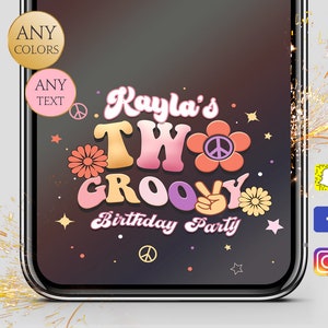 Two Groovy Snapchat filter, 2nd Birthday Geotag 2023, Personalised Retro Instagram & Facebook Template for Girl's Birthday | Any age