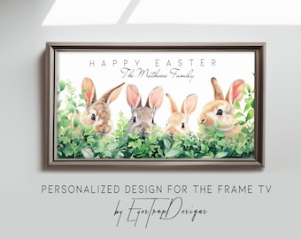 Personalized Easter themed design for the Frame TV, Samsung FrameTV Art, Wall art with cute bunnies and greenery